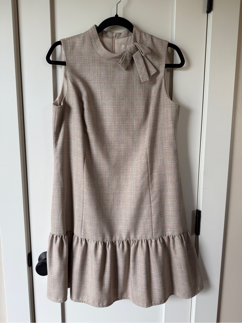 Gal Meets Glam Philippa Dress Plaid Drop Waist Size 6 Preppy Tie Neck Flounce